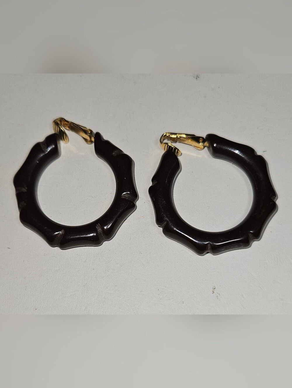 Vintage Brown Bakelite Bamboo Hoop Clip-On Earrings